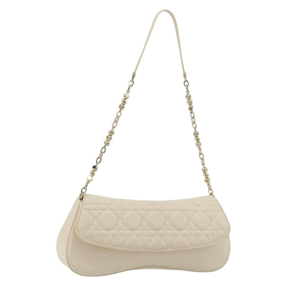 Christian Dior Canage Chain Shoulder Bag Leather Ivory Gold Auth 183173SAV