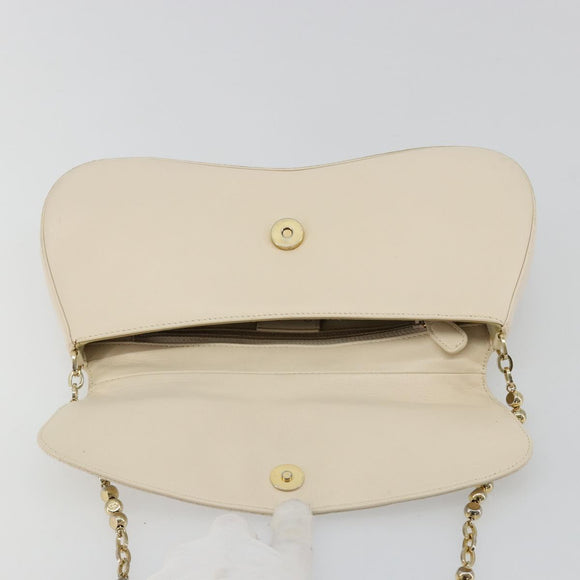 Christian Dior Canage Chain Shoulder Bag Leather Ivory Gold Auth 183173SAV