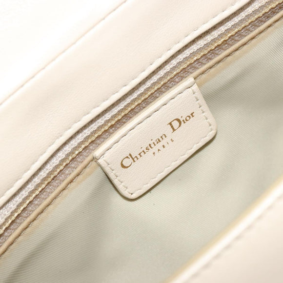 Christian Dior Canage Chain Shoulder Bag Leather Ivory Gold Auth 183173SAV