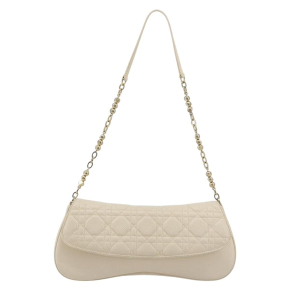 Christian Dior Canage Chain Shoulder Bag Leather Ivory Gold Auth 183173SAV