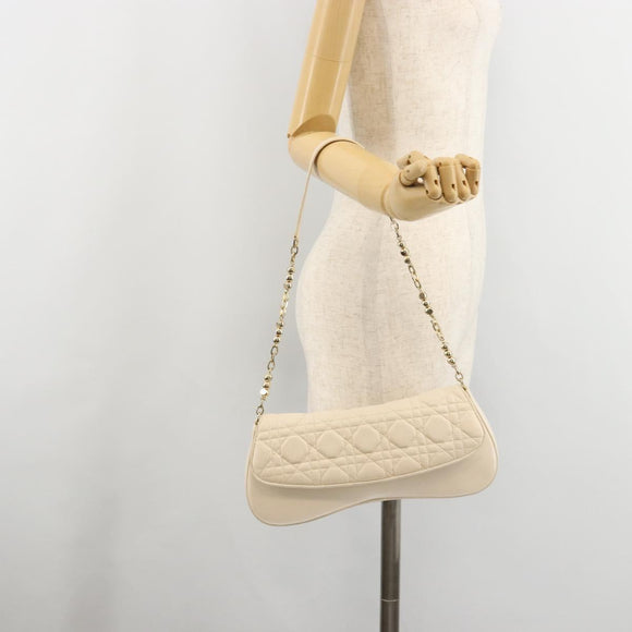 Christian Dior Canage Chain Shoulder Bag Leather Ivory Gold Auth 183173SAV