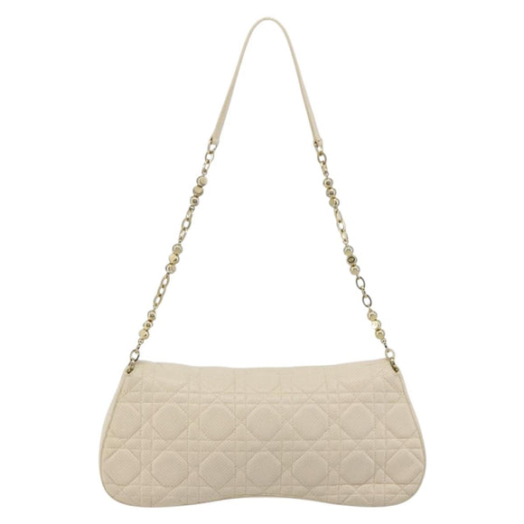 Christian Dior Canage Chain Shoulder Bag Leather Ivory Gold Auth 183173SAV
