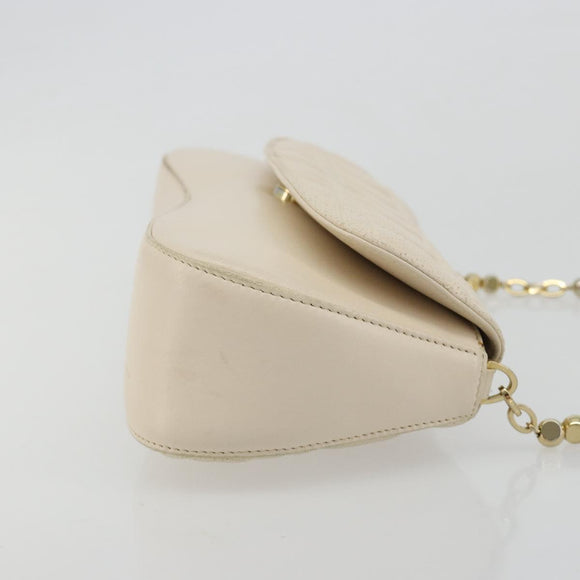 Christian Dior Canage Chain Shoulder Bag Leather Ivory Gold Auth 183173SAV
