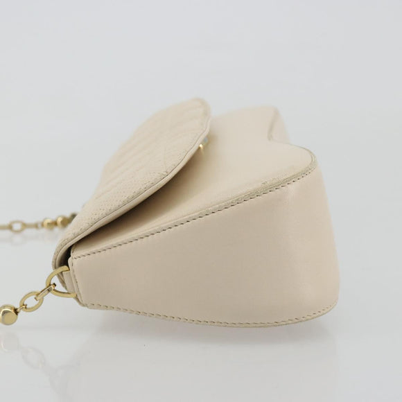 Christian Dior Canage Chain Shoulder Bag Leather Ivory Gold Auth 183173SAV
