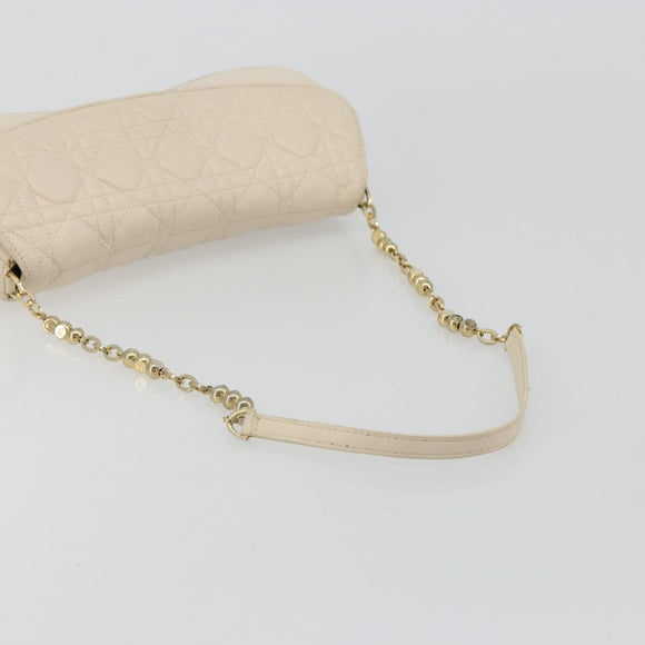Christian Dior Canage Chain Shoulder Bag Leather Ivory Gold Auth 183173SAV