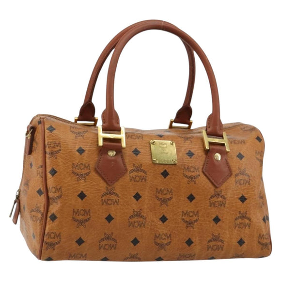 MCM Vicetos Logogram Hand Bag PVC Leather Brown Gold Auth 183174
