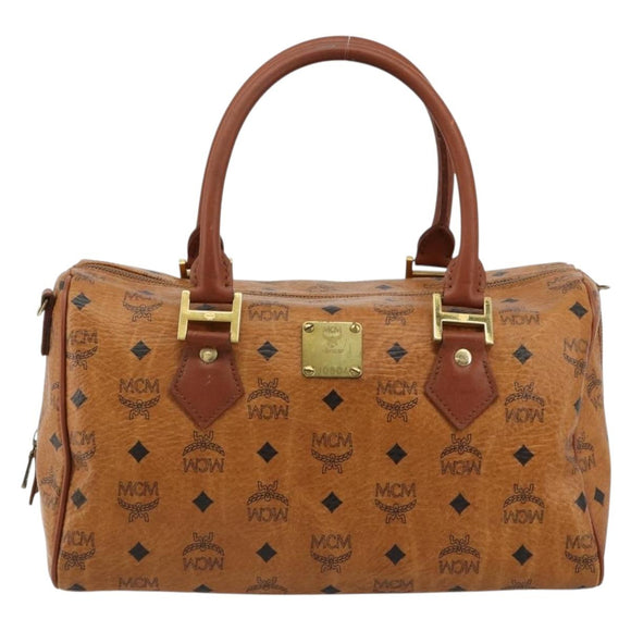 MCM Vicetos Logogram Hand Bag PVC Leather Brown Gold Auth 183174