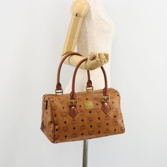MCM Vicetos Logogram Hand Bag PVC Leather Brown Gold Auth 183174
