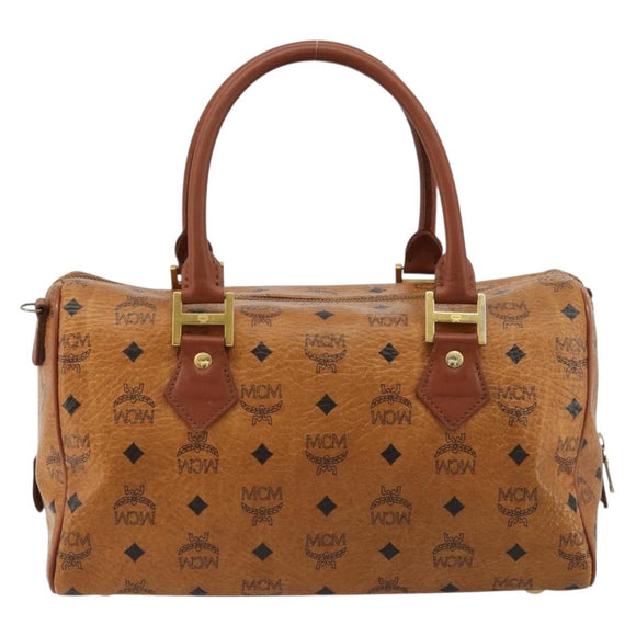 MCM Vicetos Logogram Hand Bag PVC Leather Brown Gold Auth 183174