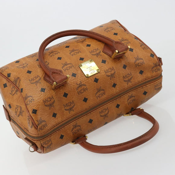 MCM Vicetos Logogram Hand Bag PVC Leather Brown Gold Auth 183174