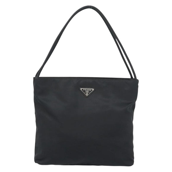 PRADA Hand Bag Nylon Black Silver Auth 183188A