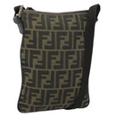 FENDI Zucca Canvas Shoulder Bag Black Brown Auth 183189-1