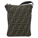 FENDI Zucca Canvas Shoulder Bag Black Brown Auth 183189-13