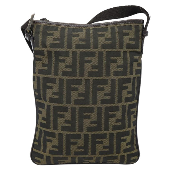 FENDI Zucca Canvas Shoulder Bag Black Brown Auth 183189