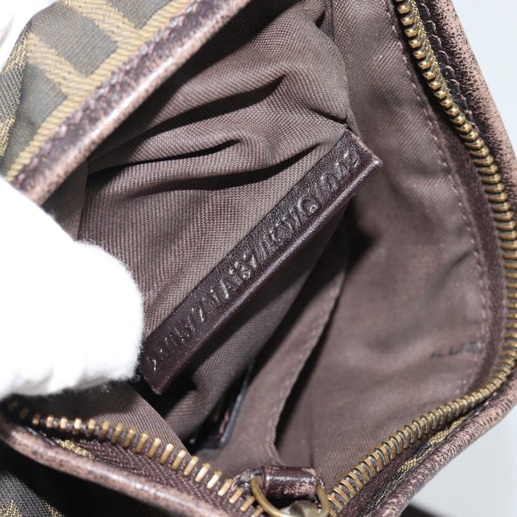 FENDI Zucca Canvas Shoulder Bag Black Brown Auth 183189