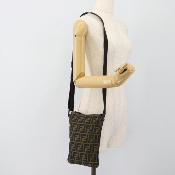 FENDI Zucca Canvas Shoulder Bag Black Brown Auth 183189