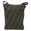 FENDI Zucca Canvas Shoulder Bag Black Brown Auth 183189-2