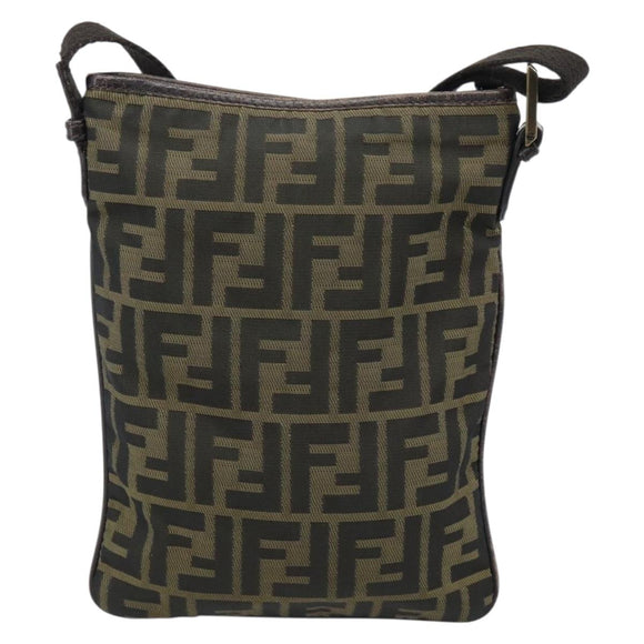 FENDI Zucca Canvas Shoulder Bag Black Brown Auth 183189