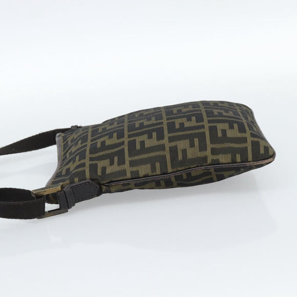 FENDI Zucca Canvas Shoulder Bag Black Brown Auth 183189