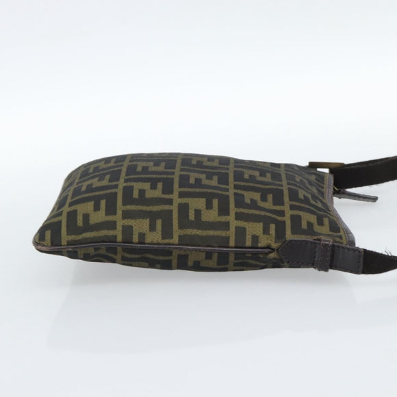 FENDI Zucca Canvas Shoulder Bag Black Brown Auth 183189