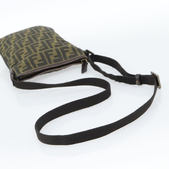 FENDI Zucca Canvas Shoulder Bag Black Brown Auth 183189