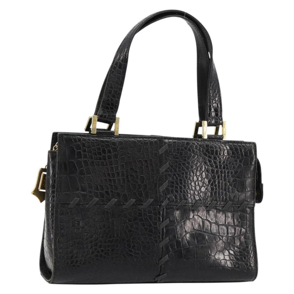 SAINT LAURENT Hand Bag Embossed leather Black Gold Auth 183192A