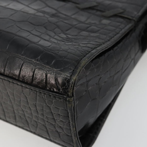SAINT LAURENT Hand Bag Embossed leather Black Gold Auth 183192A