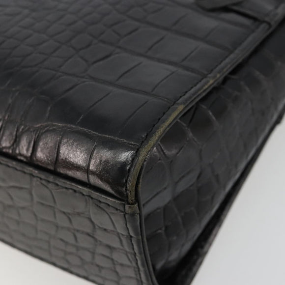 SAINT LAURENT Hand Bag Embossed leather Black Gold Auth 183192A