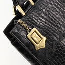 SAINT LAURENT Hand Bag Embossed leather Black Gold Auth 183192A-10