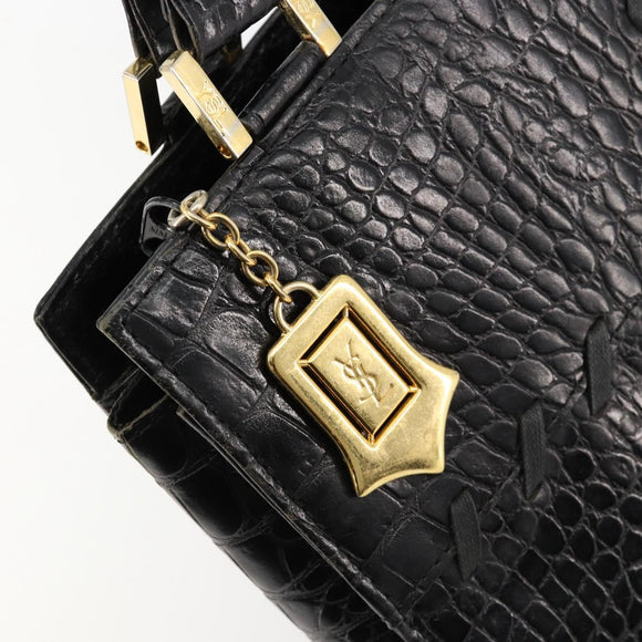 SAINT LAURENT Hand Bag Embossed leather Black Gold Auth 183192A