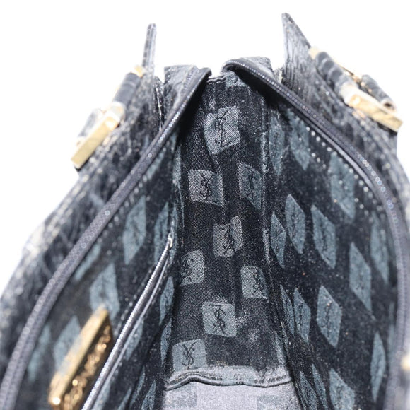 SAINT LAURENT Hand Bag Embossed leather Black Gold Auth 183192A