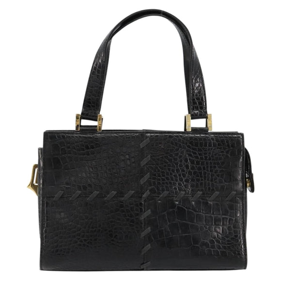 SAINT LAURENT Hand Bag Embossed leather Black Gold Auth 183192A