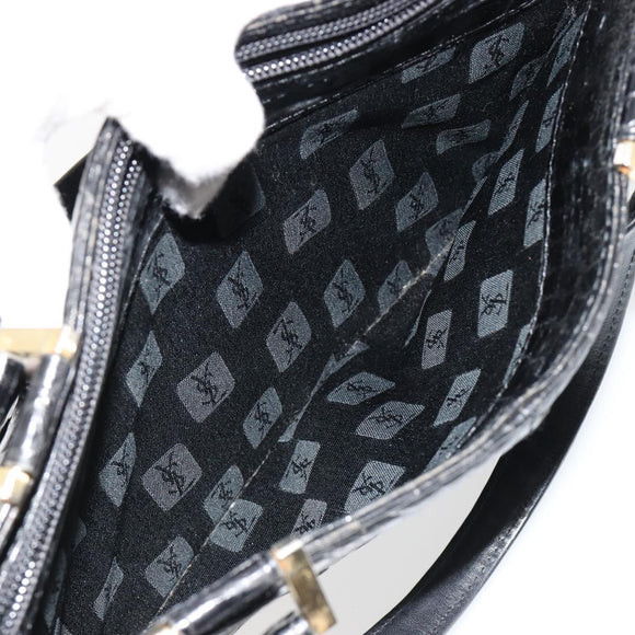 SAINT LAURENT Hand Bag Embossed leather Black Gold Auth 183192A
