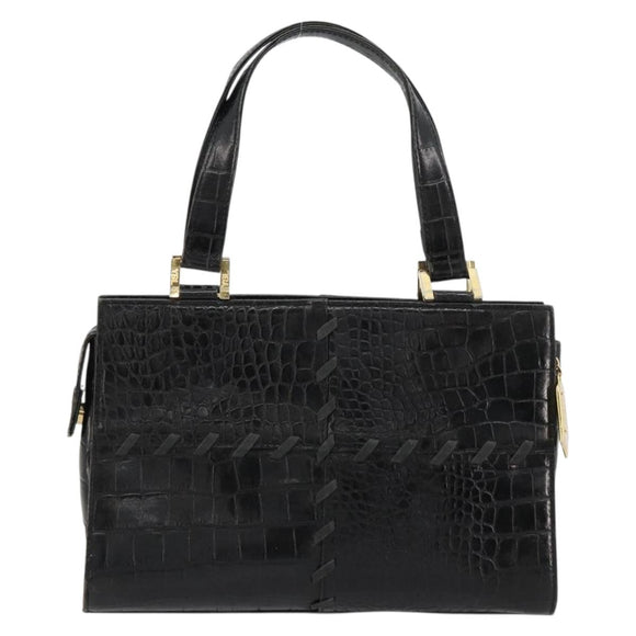 SAINT LAURENT Hand Bag Embossed leather Black Gold Auth 183192A