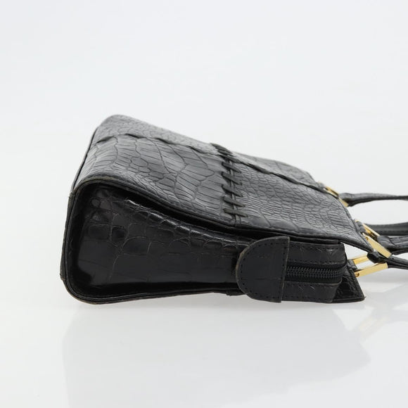 SAINT LAURENT Hand Bag Embossed leather Black Gold Auth 183192A