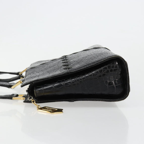 SAINT LAURENT Hand Bag Embossed leather Black Gold Auth 183192A