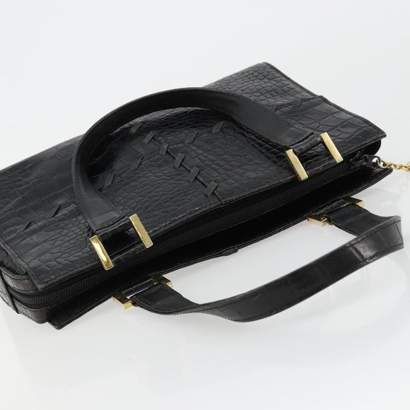 SAINT LAURENT Hand Bag Embossed leather Black Gold Auth 183192A