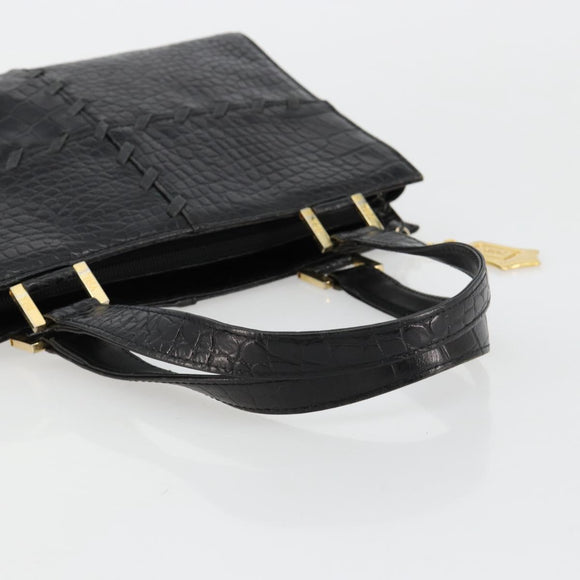 SAINT LAURENT Hand Bag Embossed leather Black Gold Auth 183192A