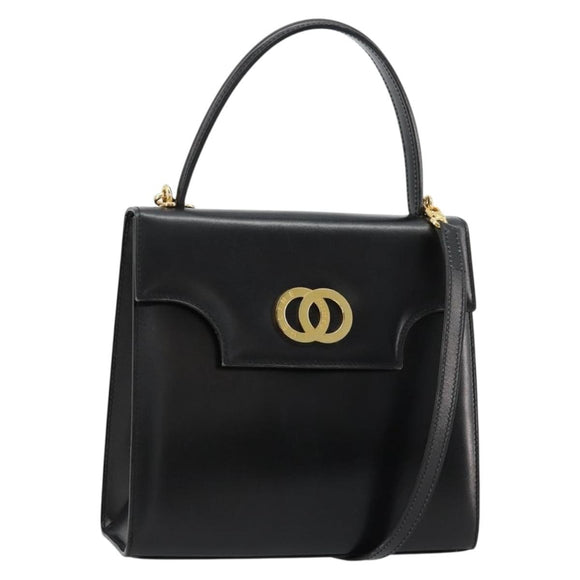 CELINE Handtasche Leder 2-Wege Schwarz Gold Auth 183194SAV