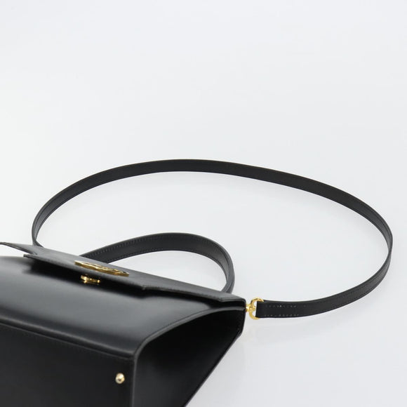 CELINE Handtasche Leder 2-Wege Schwarz Gold Auth 183194SAV