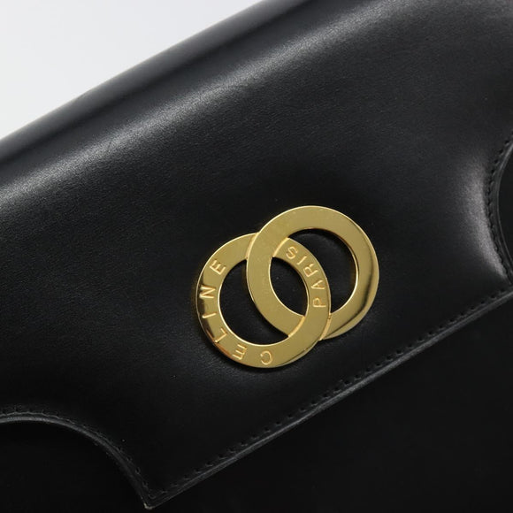 CELINE Handtasche Leder 2-Wege Schwarz Gold Auth 183194SAV