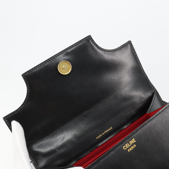 CELINE Handtasche Leder 2-Wege Schwarz Gold Auth 183194SAV
