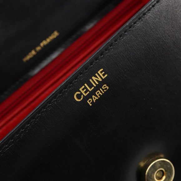 CELINE Handtasche Leder 2-Wege Schwarz Gold Auth 183194SAV