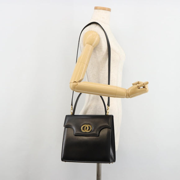 CELINE Handtasche Leder 2-Wege Schwarz Gold Auth 183194SAV