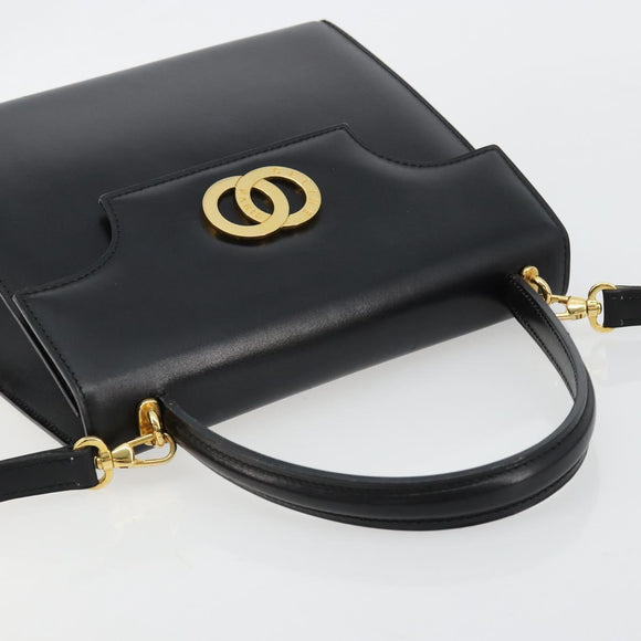 CELINE Handtasche Leder 2-Wege Schwarz Gold Auth 183194SAV