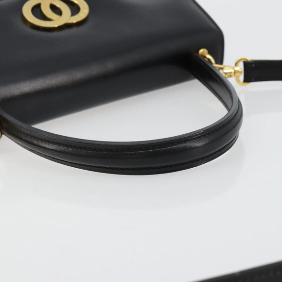 CELINE Handtasche Leder 2-Wege Schwarz Gold Auth 183194SAV