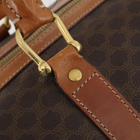 CELINE Macadam Canvas Boston Bag PVC Leather Brown Gold Auth 183196A