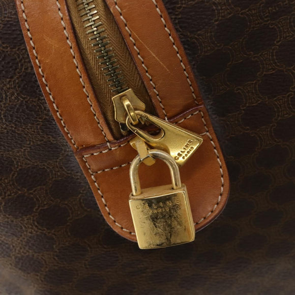 CELINE Macadam Canvas Boston Bag PVC Leather Brown Gold Auth 183196A
