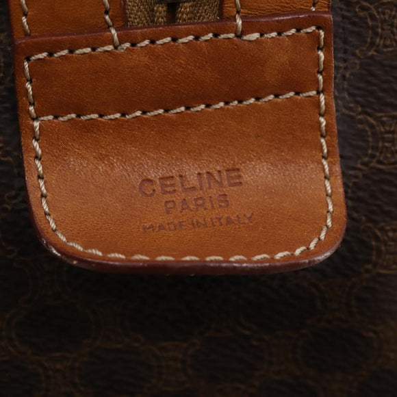 CELINE Macadam Canvas Boston Bag PVC Leather Brown Gold Auth 183196A