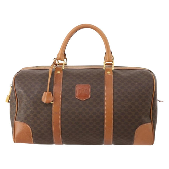 CELINE Macadam Canvas Boston Bag PVC Leather Brown Gold Auth 183196A